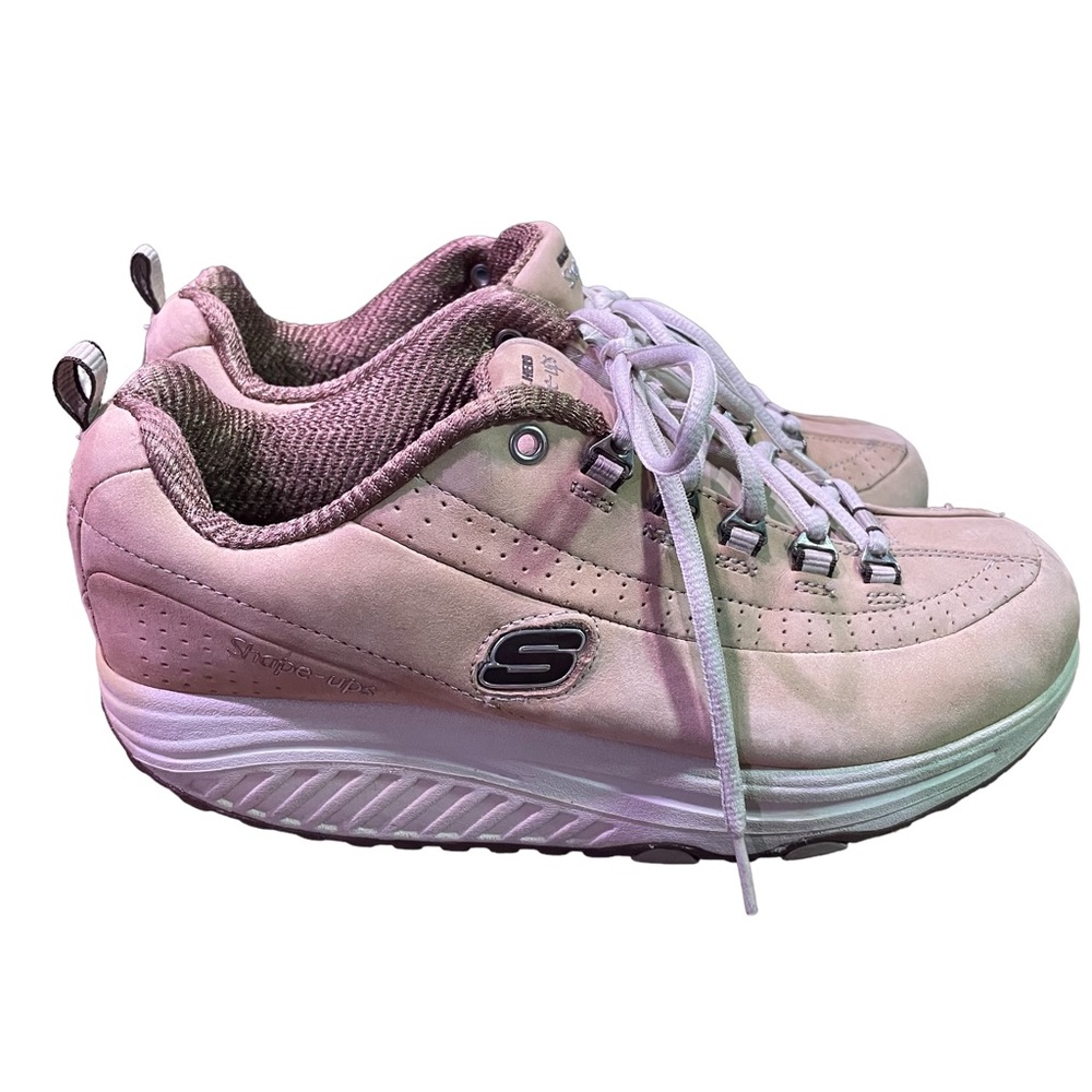SKECHERS LEATHER SHAPE UP WALKING SHOES SIZE 8.5 TAN/WHITE WOMENS